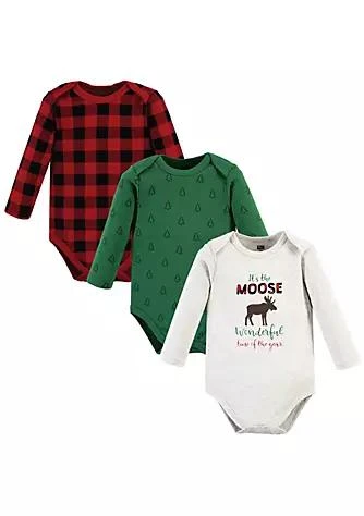 商品Hudson|Baby Hudson Baby Unisex Baby Cotton Long Sleeve Bodysuits Moose Wonderful Time,价格¥112,第1张图片