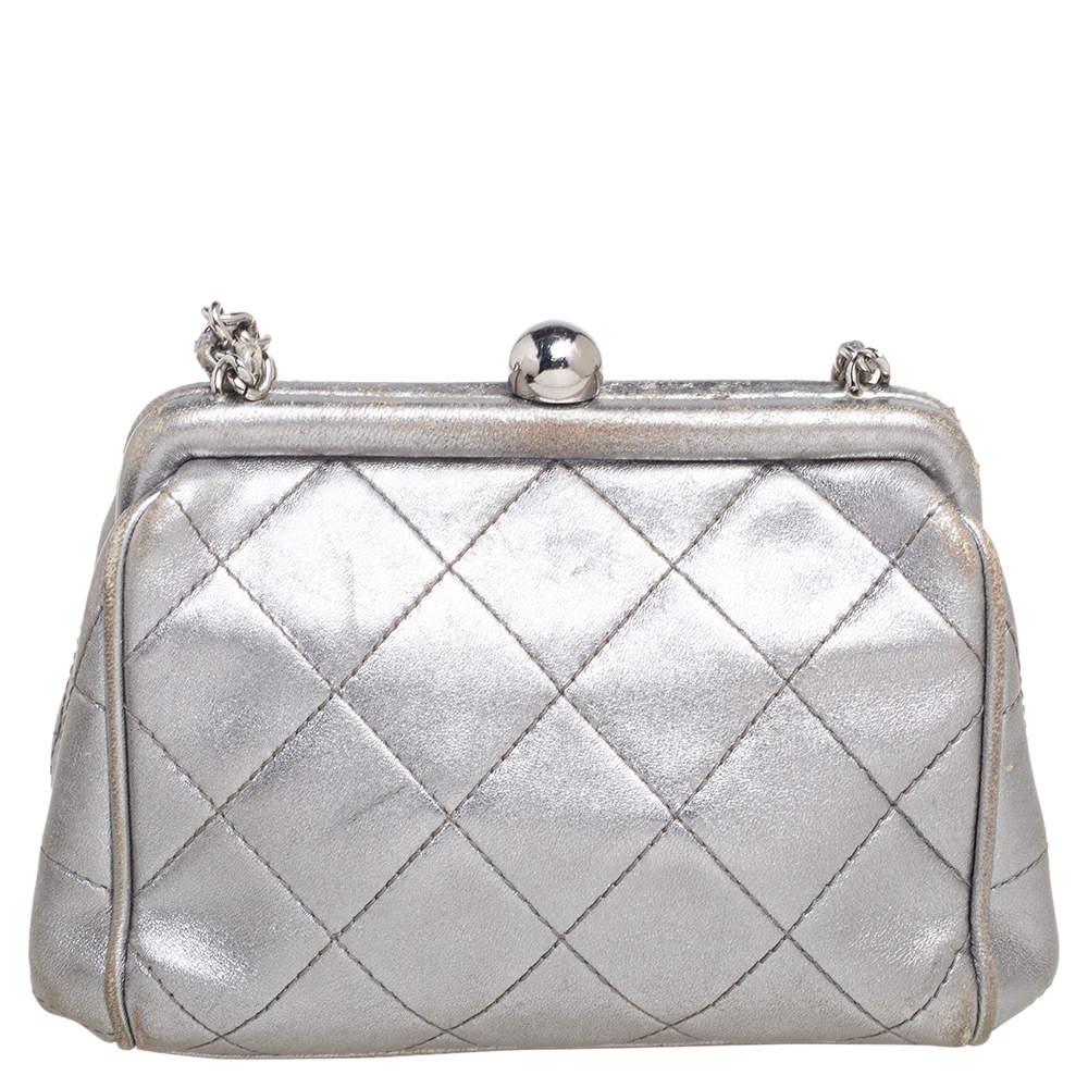 Chanel Silver Quilted Leather Vintage Clutch Bag商品第4张图片规格展示