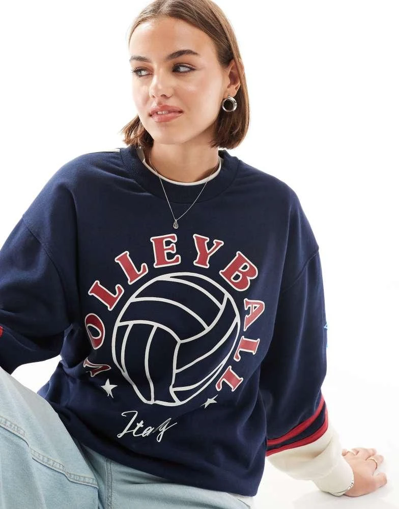 商品Stradivarius|Stradivarius STR italy volleyball graphic sweatshirt in beIge,价格¥139,第4张图片详细描述