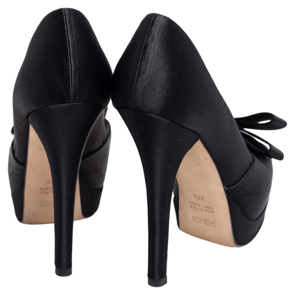 Fendi Black Satin Bow Open Toe Platform Pumps Size 37.5商品第5张图片规格展示