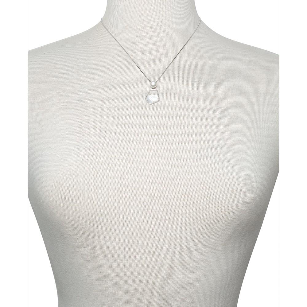 Cultured Freshwater Pearl (7mm) & Mother-of-Pearl Freeform 18" Pendant Necklace in Sterling Silver商品第2张图片规格展示