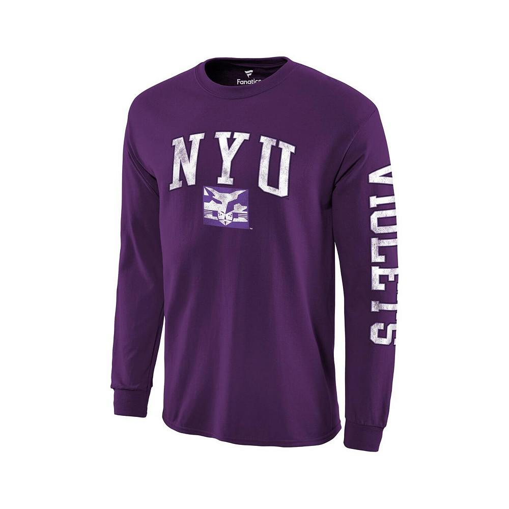 Men's Branded Purple NYU Violets Distressed Arch Over Logo Long Sleeve T-shirt商品第3张图片规格展示