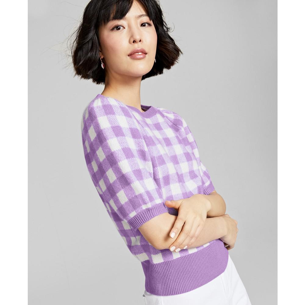 商品Charter Club|Cashmere Gingham Sweater, Created for Macy's,价格¥501,第5张图片详细描述
