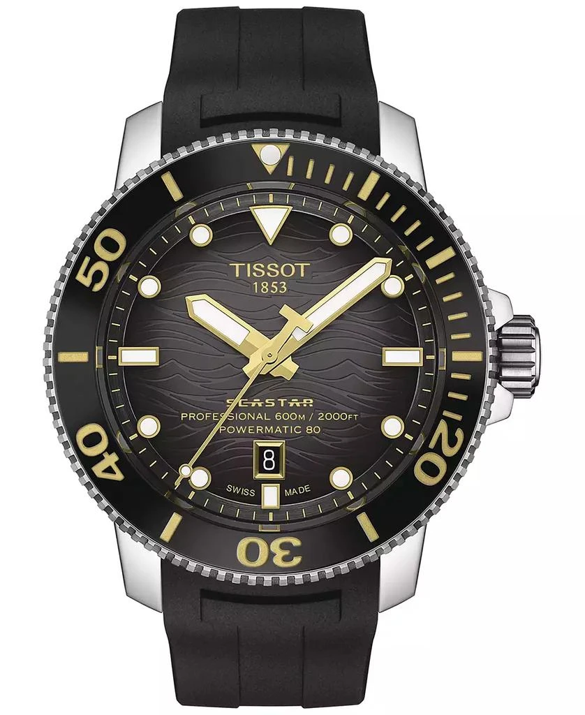 商品Tissot|Men's Seastar 2000 Professional Powermatic 80 Automatic Black Rubber Strap Watch 46mm,价格¥8292,第1张图片