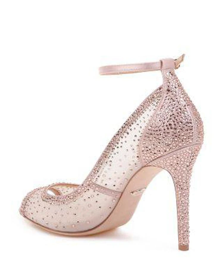 商品Badgley Mischka|网纱烫钻装饰脚踝系带露趾高跟鞋,价格¥796,第5张图片详细描述