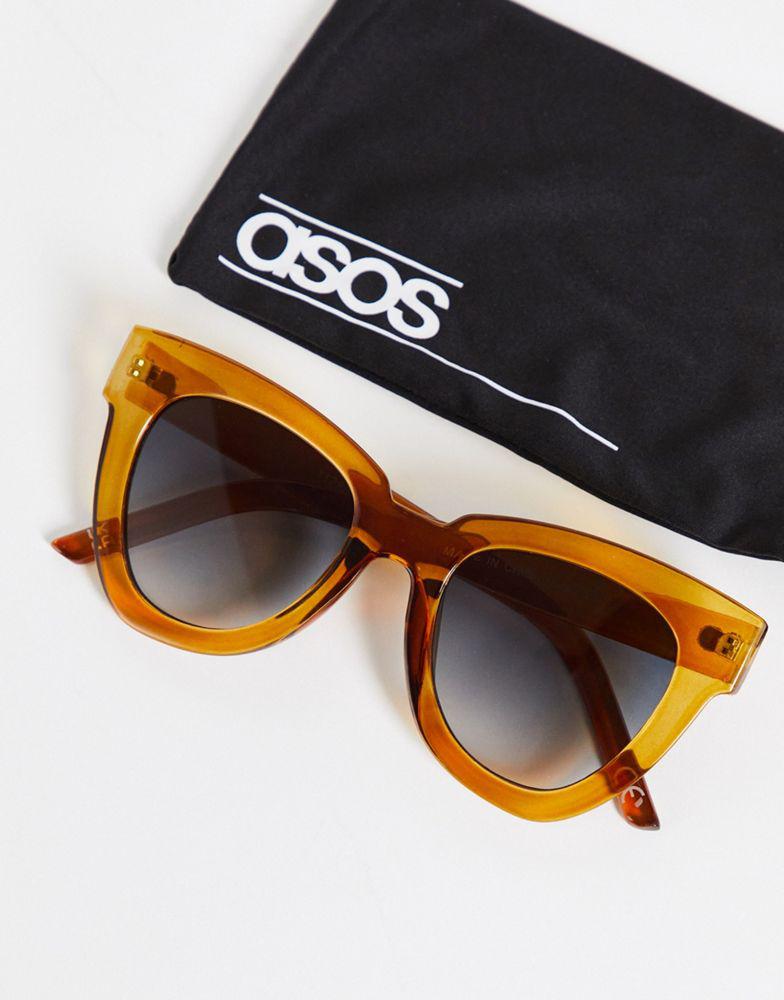 ASOS DESIGN frame chunky flare cat eye sunglasses in crystal brown  - BROWN商品第2张图片规格展示