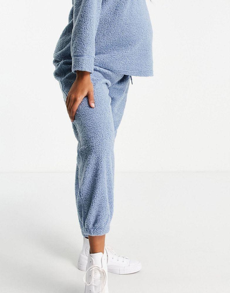 ASOS DESIGN Maternity lounge borg sweat & jogger set in blue商品第4张图片规格展示