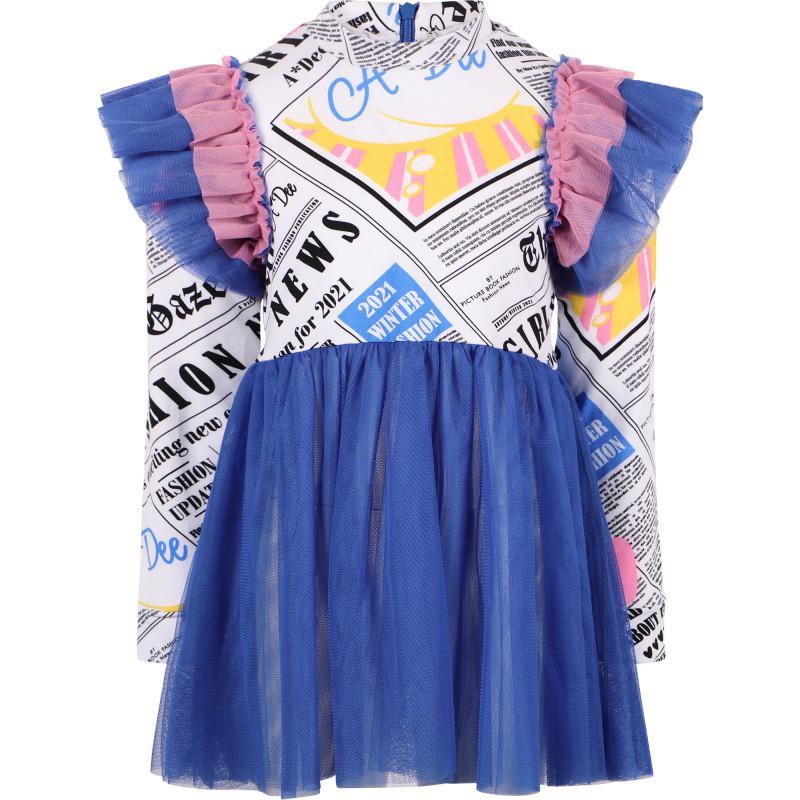 商品A Dee|Newspaper tulle detailing blouse and leggings set in blue and white,价格¥879,第4张图片详细描述