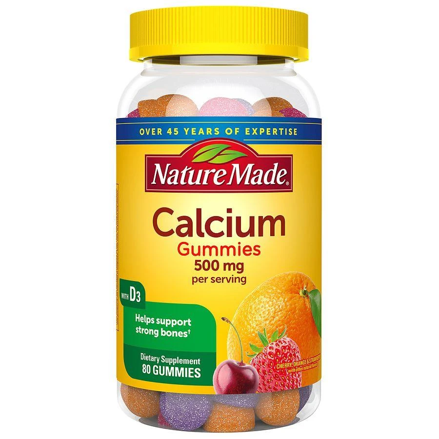Nature Made Calcium Gummies 500 mg Per Serving with Vitamin D3 Cherry, Orange & Strawberry 1