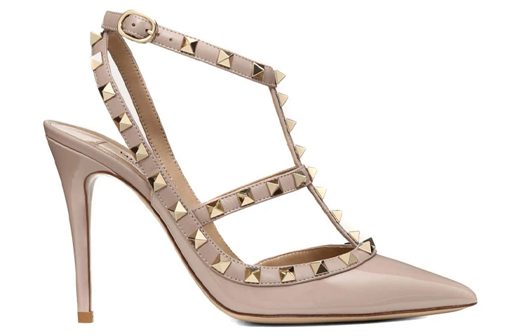 商品[国内直发] Valentino|华伦天奴 Rockstud GARAVANI 铆钉搭扣 铆钉鞋 细跟 高跟鞋 10cm 女款 裸肤色,价格¥7123,第3张图片详细描述