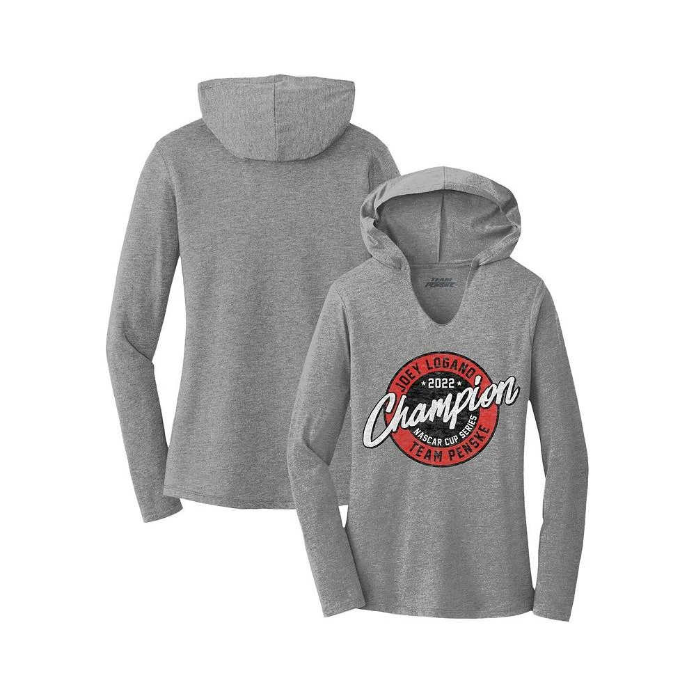 商品Team Penske|Women's Heather Gray Joey Logano 2022 NASCAR Cup Series Champion Victory Notch Neck Long Sleeve Hoodie T-shirt,价格¥343,第1张图片