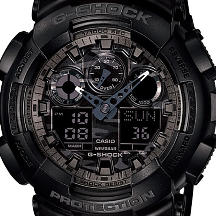 卡西欧（CASIO）手表 G-SHOCK系列自动背光迷彩风限量大表盘多功能时尚电子双显防水男表GA-100CF-1A-黑色-GA-100CF-1A 商品