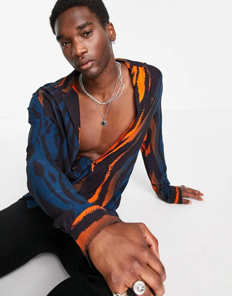 商品ASOS|ASOS DESIGN deep revere shirt in multi colour zebra print,价格¥268,第4张图片详细描述