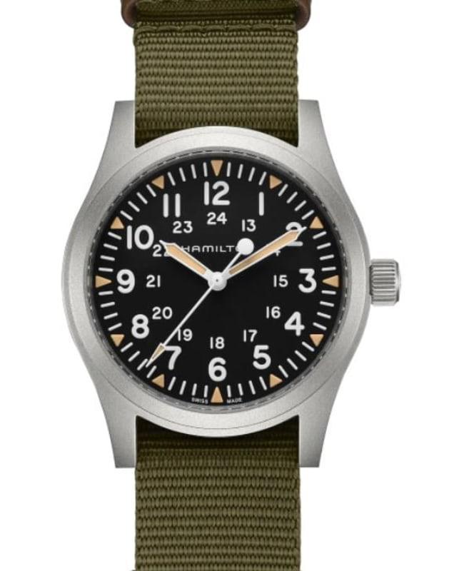 商品Hamilton|Hamilton Khaki Field Mechanical Black Dial Textile Strap Men's Watch H69529933,价格¥3319,第1张图片