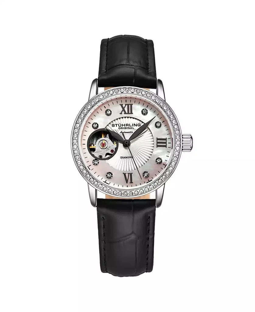 商品Stuhrling|Women's Black Leather Strap Watch 34mm,价格¥1502,第1张图片