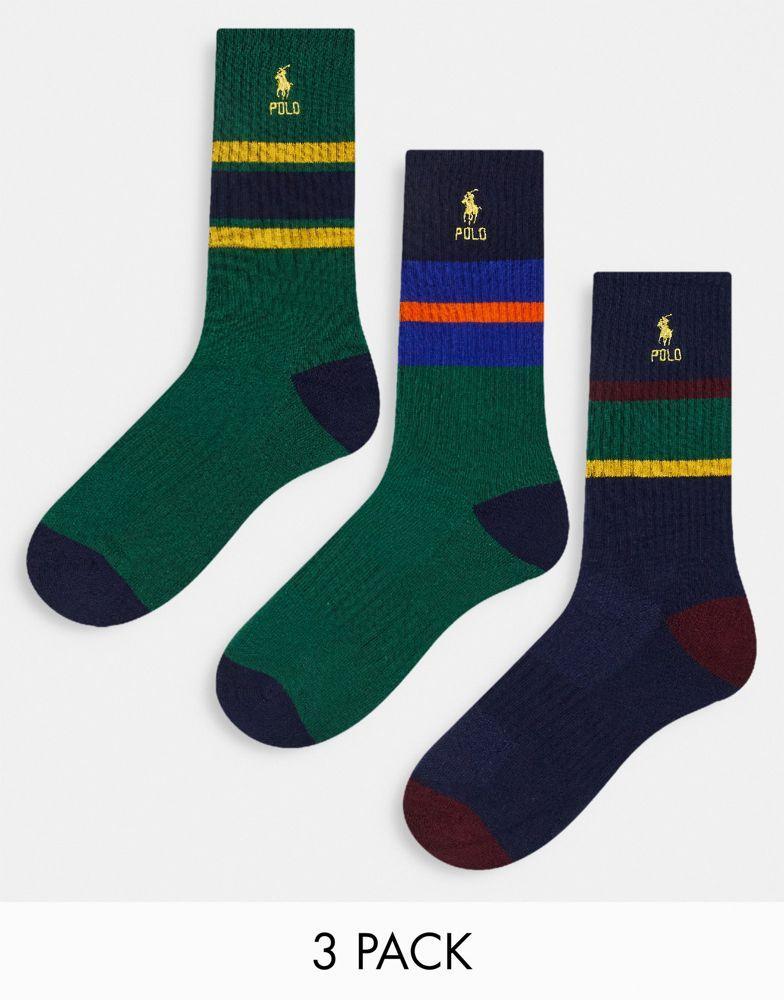 商品Ralph Lauren|Polo Ralph Lauren 3 pack socks in green, navy yellow with logo,价格¥219,第1张图片