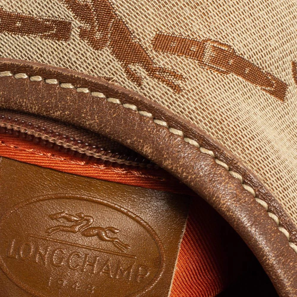 Longchamp Brown/Beige Horse Print Canvas And Leather Hobo  商品