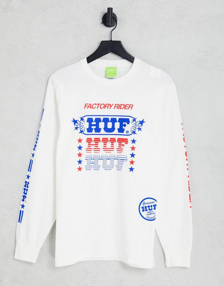 商品HUF|HUF factory rider print long sleeve t-shirt in white,价格¥310,第1张图片