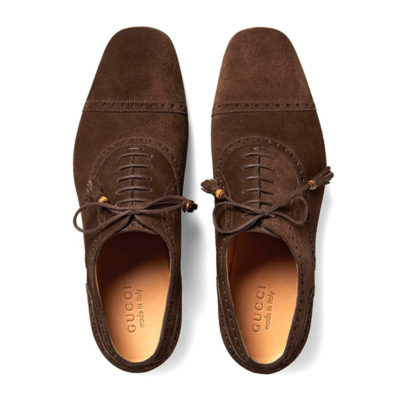 GUCCI 男士棕色麂皮系带休闲商务鞋 368440-CMA00-2140商品第4张图片规格展示