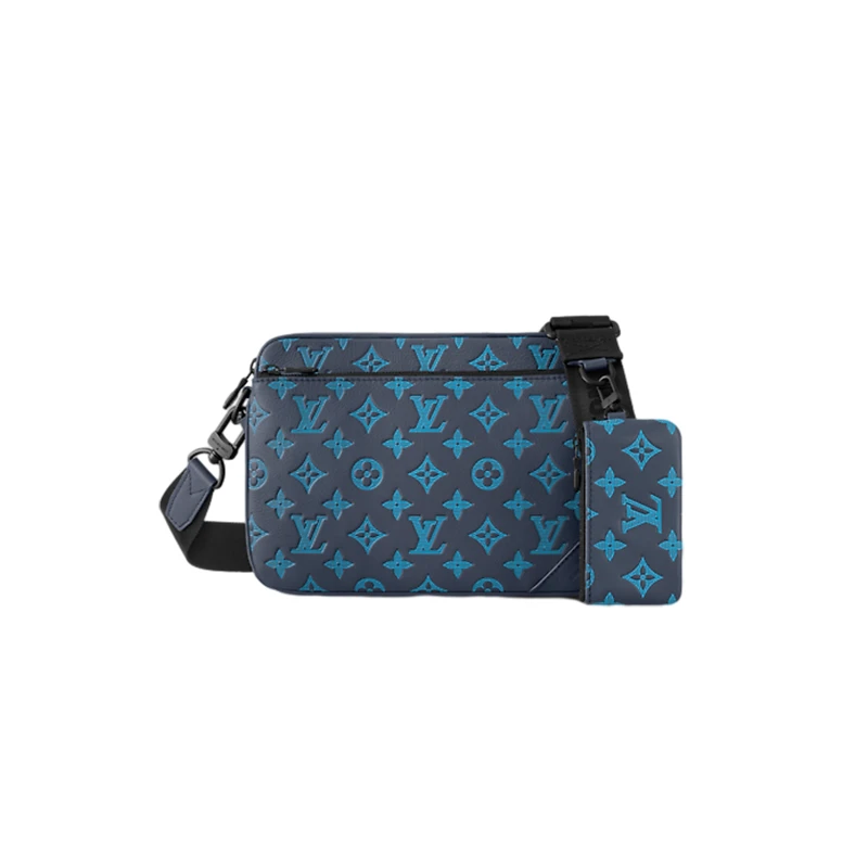商品Louis Vuitton|【预售十天】路易威登 男士海军蓝色交织字母压花小牛皮配可拆卸钱包单肩包 M46604,价格¥23274,第1张图片