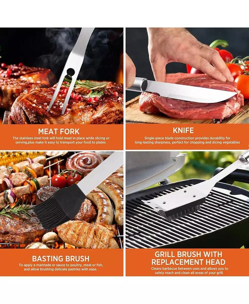 商品Commercial Chef|Premium 25 Piece Stainless Steel Barbeque Grill Tool Set with Aluminum Hard Case,价格¥358,第4张图片详细描述