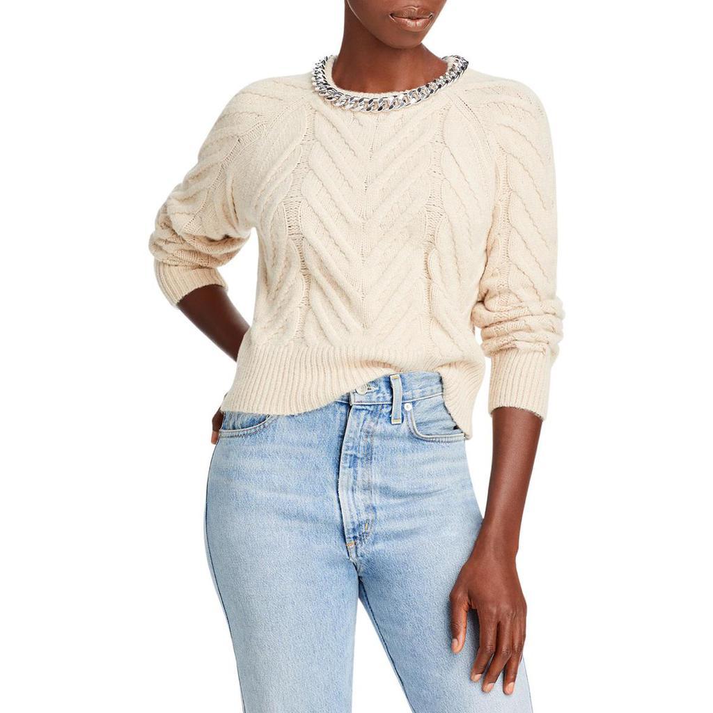 商品AQUA|Aqua Womens Cable Knit Chain Pullover Sweater,价格¥151,第3张图片详细描述