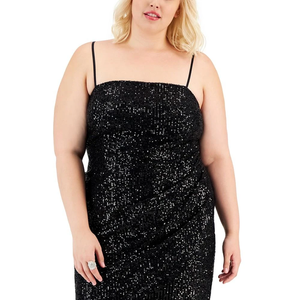 商品Emerald Sundae|Trendy Plus Size Sequin Ruched Spaghetti-Strap Dress,价格¥168,第4张图片详细描述