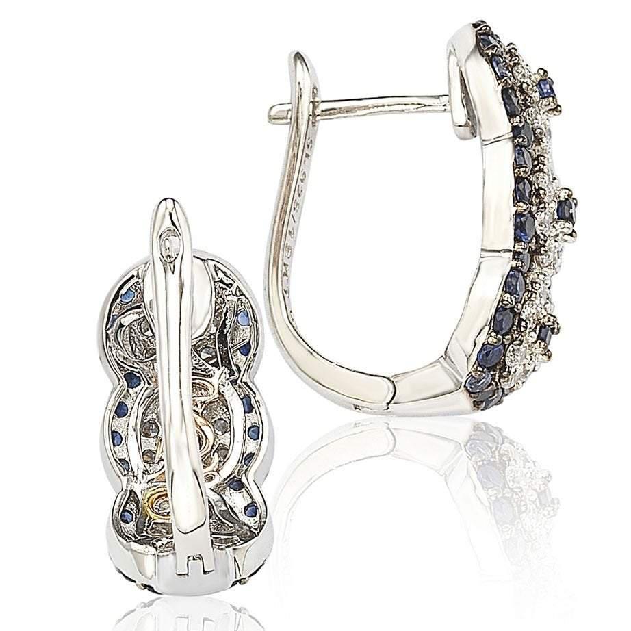 Suzy Levian Sapphire and Diamond in Sterling Silver Earrings商品第2张图片规格展示