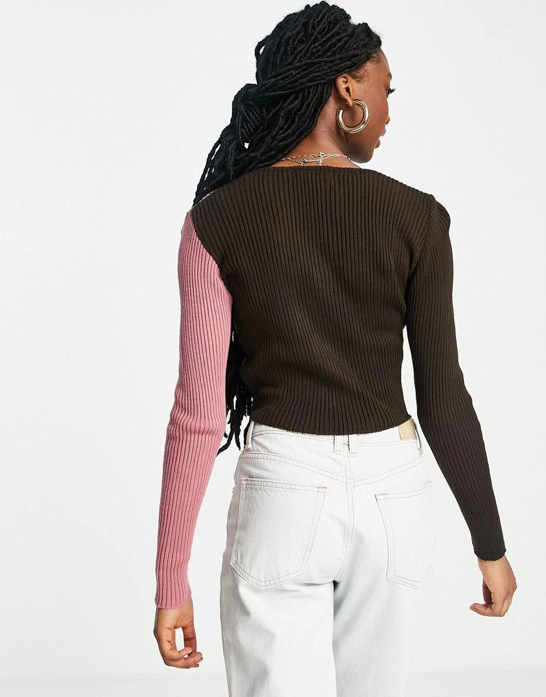 商品Daisy Street|Daisy Street 90s colour block knitted cardigan in pink and brown,价格¥95,第2张图片详细描述