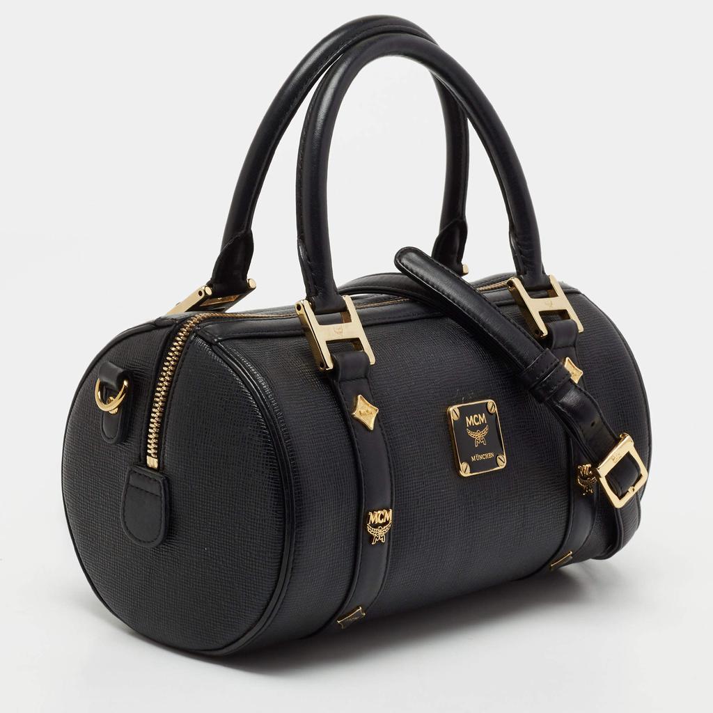 MCM Black Leather Studded Boston Bag商品第3张图片规格展示