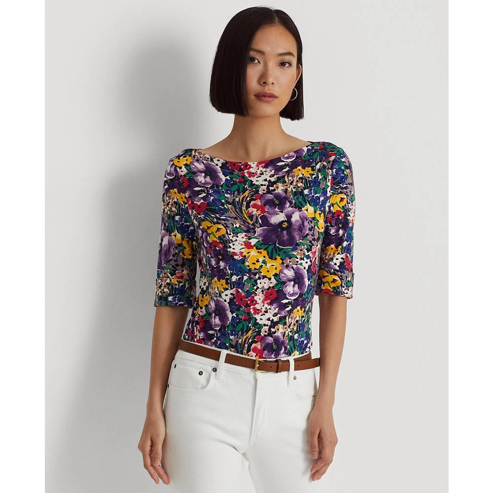 商品Ralph Lauren|Women's Floral Stretch Cotton Boatneck T-Shirt,价格¥151,第1张图片