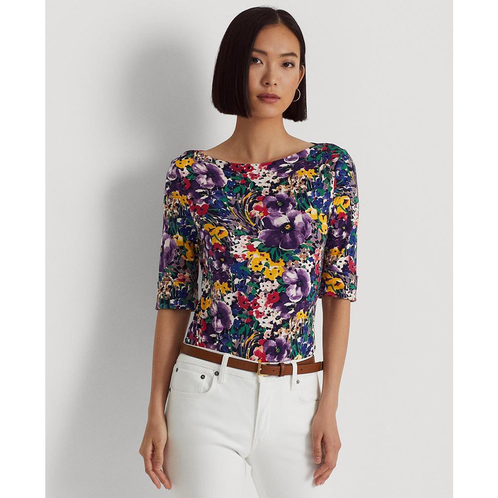 商品Ralph Lauren|Women's Floral Stretch Cotton Boatneck T-Shirt,价格¥306,第1张图片