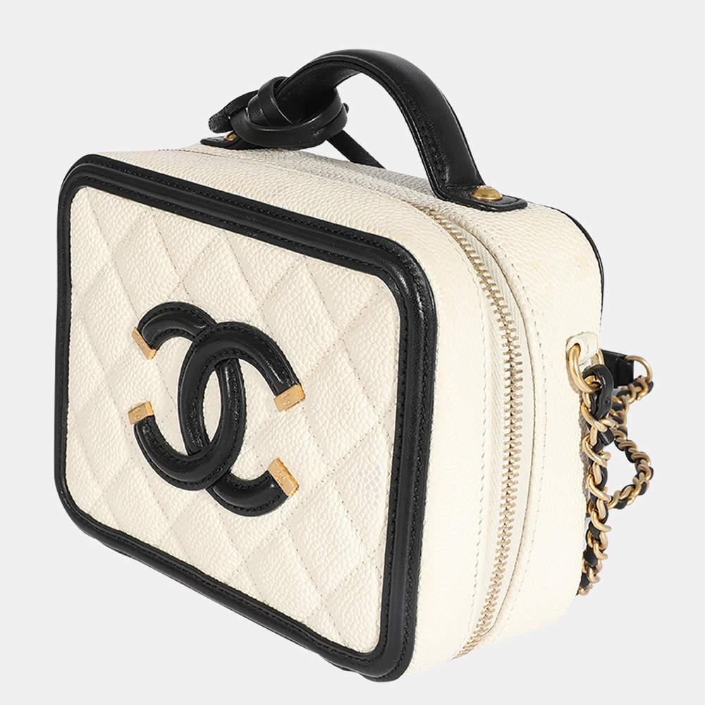 Chanel White Quilted Caviar Leather Small Filigree Vanity Case Shoulder Bag商品第2张图片规格展示