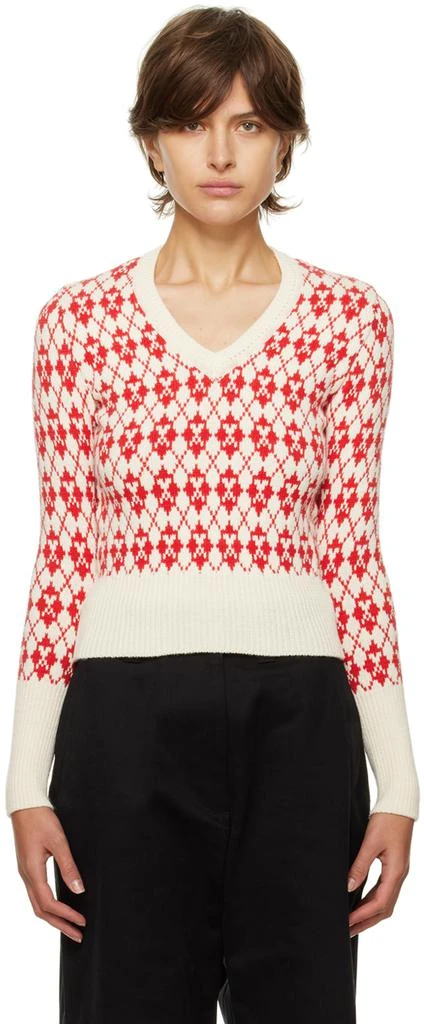 商品AMI|Red & Off-White Jacquard Sweater,价格¥1038,第1张图片