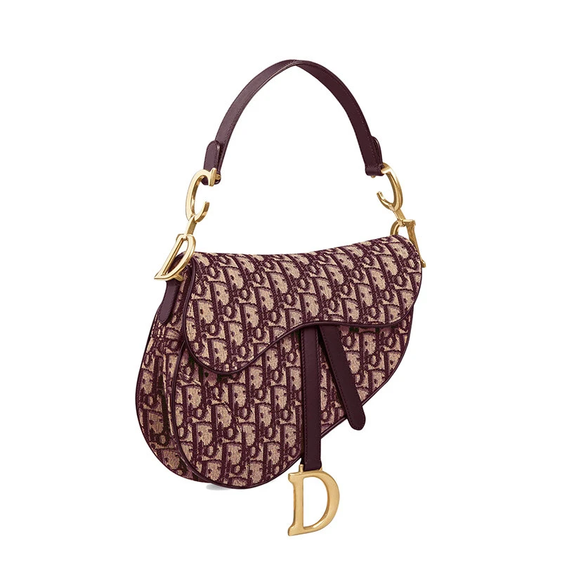 商品Dior|【包税】DIOR/迪奥 经典SADDLE系列 女士酒红色老花刺绣织物D形扣装饰翻盖单肩手提马鞍包M0446CTZQ_M974,价格¥232367,第4张图片详细描述