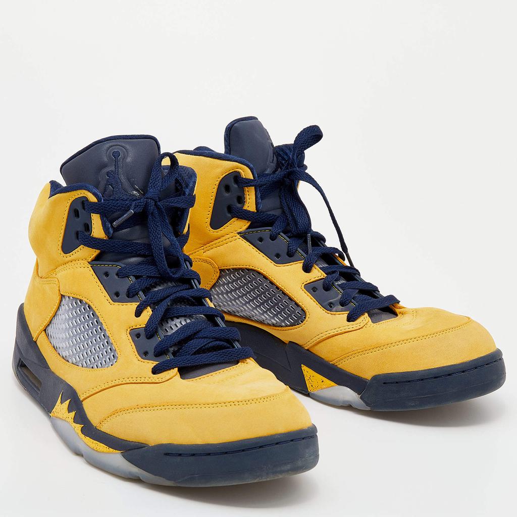 Jordan Yellow/Blue Leather Air Jordan 5 Retro Michigan High Top Sneakers Size 47商品第4张图片规格展示