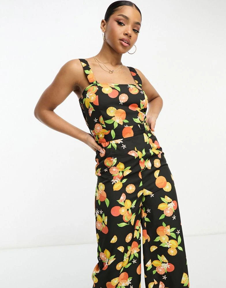 商品Wednesday's Girl|Wednesday's Girl fruit print wide leg jumpsuit in black,价格¥156,第3张图片详细描述