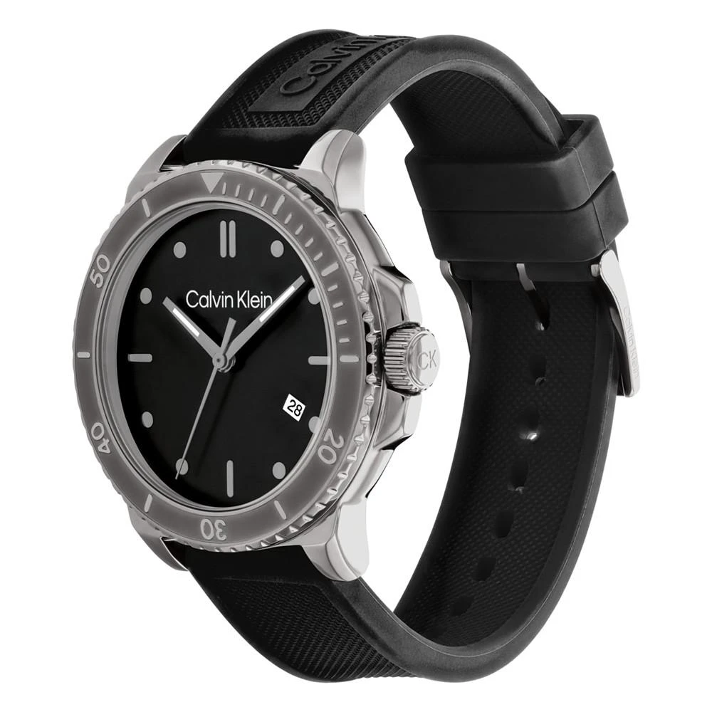 商品Calvin Klein|Men's Black Silicone Strap Watch 44mm,价格¥1081,第2张图片详细描述