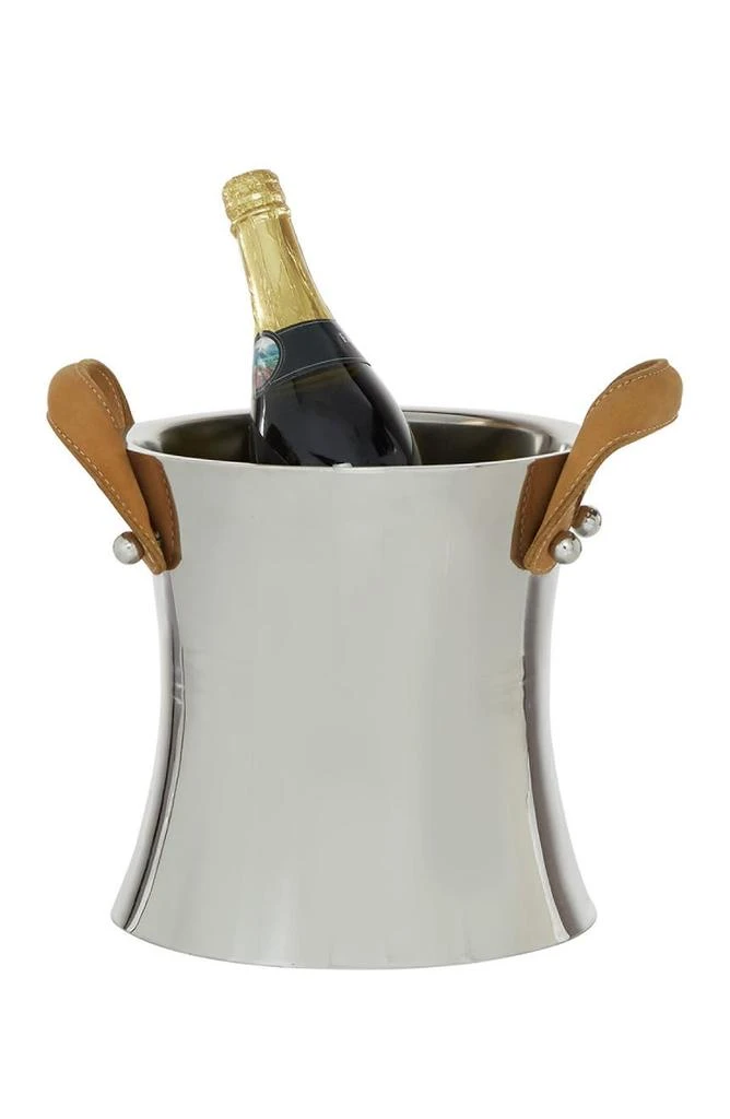 商品WILLOW ROW|Single Bottle Ice Bucket with Leather Strap HandlesChampagneSilver Stainless Steel,价格¥782,第5��张图片详细描述