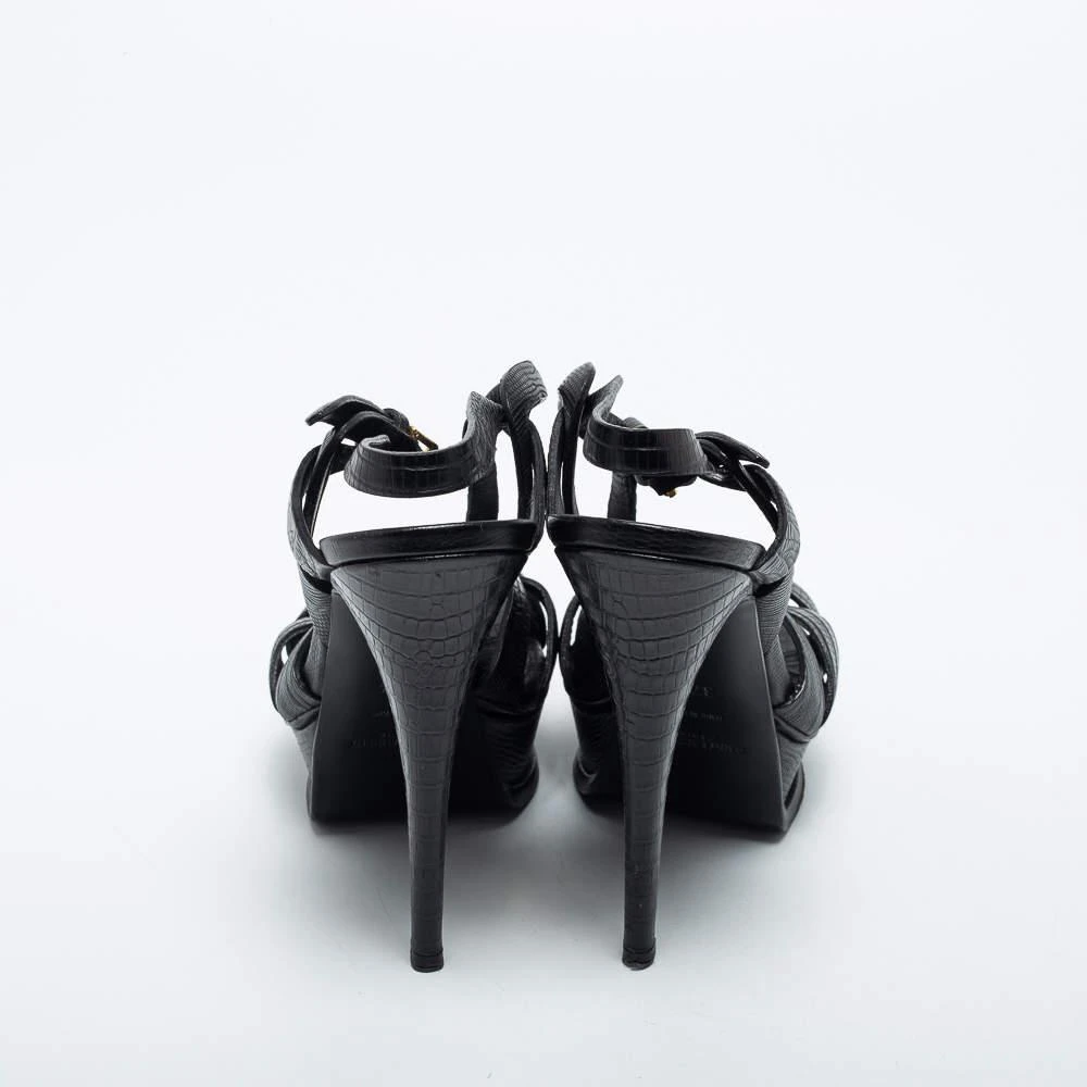 商品[二手商品] Yves Saint Laurent|Yves Saint Laurent Black Lizard Embossed Leather Tribute  Ankle Strap Sandals Size 37.5,价格¥2246,第5张图片详细描述