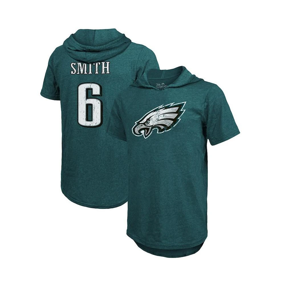 商品Majestic|Men's Fanatics DeVonta Smith Midnight Green Philadelphia Eagles Player Name and Number Tri-Blend Short Sleeve Hoodie T-shirt,价格¥420,第1张图片