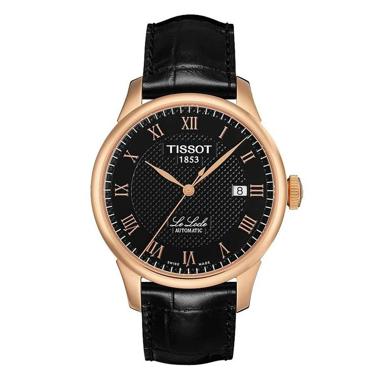 商品Tissot|Men's Swiss Automatic Le Locle Black Leather Strap Watch 39.3mm T41542353,价格¥4288,第1张图片