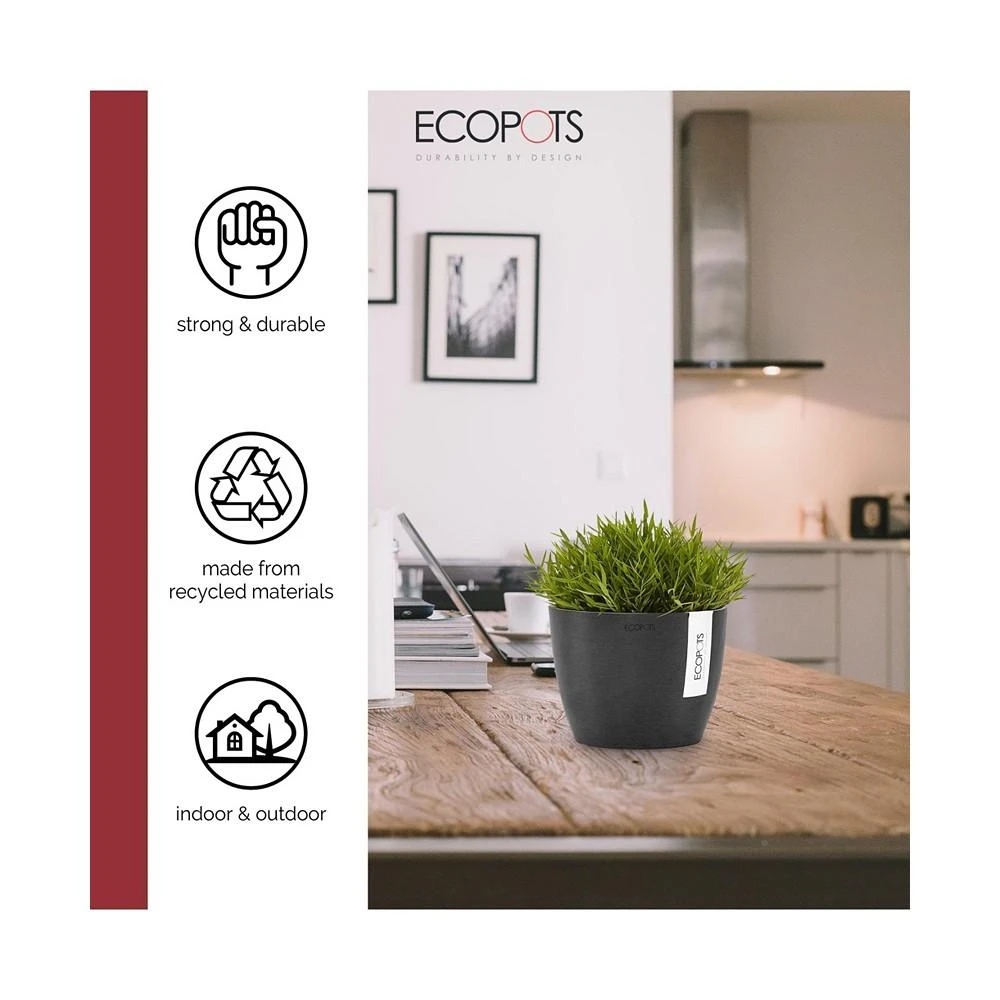商品ECOPOTS|Stockholm Round Plastic Flower Pot, Dark Grey, 6",价格¥88,第2张图片详细描述