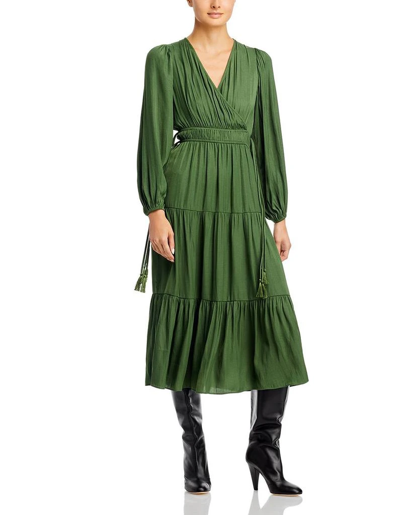 商品Tahari|V Neck Tiered Midi Dress,价格¥724,第1张图片