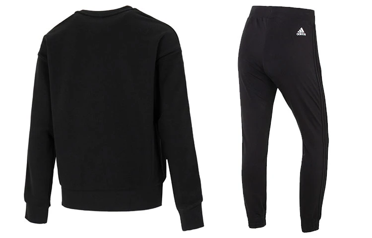 商品[国内直发] Adidas|[预售3天]adidas Logo刺绣圆领套头卫衣束脚休闲裤套装 女款 黑色,价格¥470,第3张图片详细描述