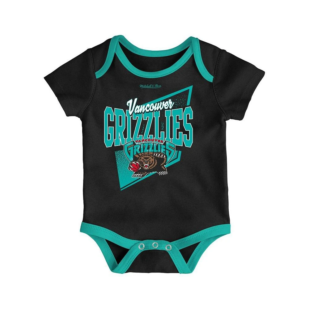 商品Mitchell & Ness|Newborn and Infant Boys and Girls Black, Turquoise Vancouver Grizzlies 3-Piece Hardwood Classics Bodysuits and Cuffed Knit Hat Set,价格¥301,第4张图片详细描述