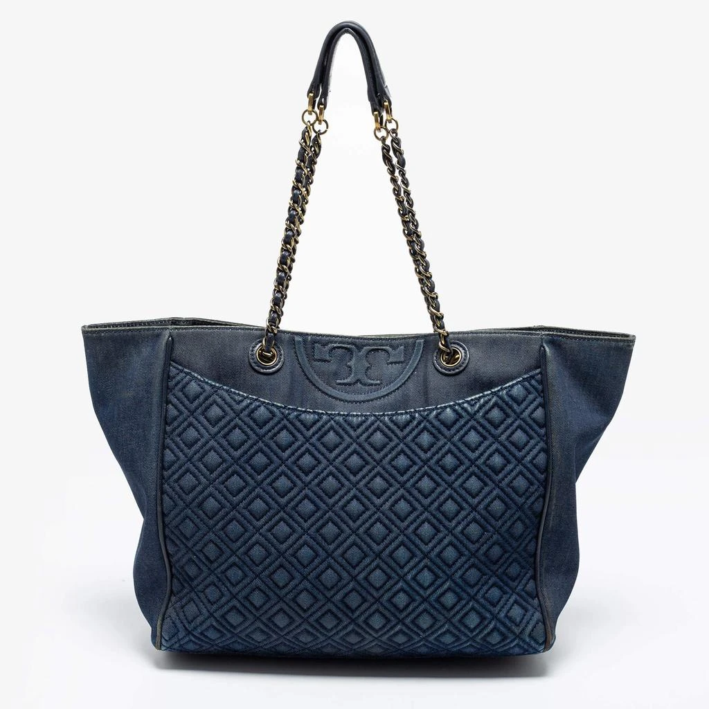 商品[二手商品] Tory Burch|Tory Burch Blue Quilted Denim Fleming Tote,价格¥1038,第4张图片详细描述