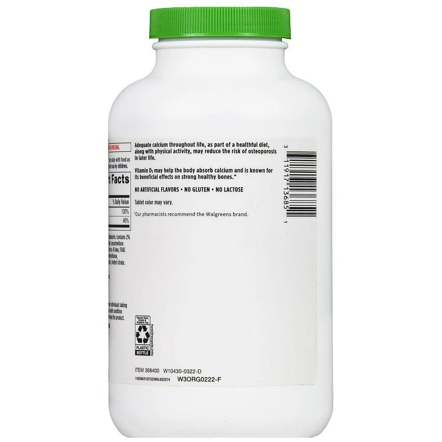 商品Walgreens|Calcium 600 mg + Vitamin D3 20 mcg (800 IU) Tablets,价格¥141,第4张图片详细描述