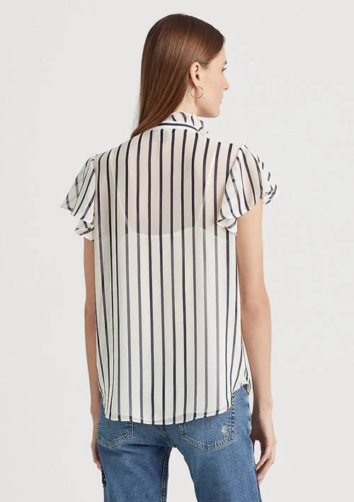 商品Ralph Lauren|Ralph Lauren Striped Ruffle Trim Chiffon Blouse,价格¥285,第2张图片详细描述