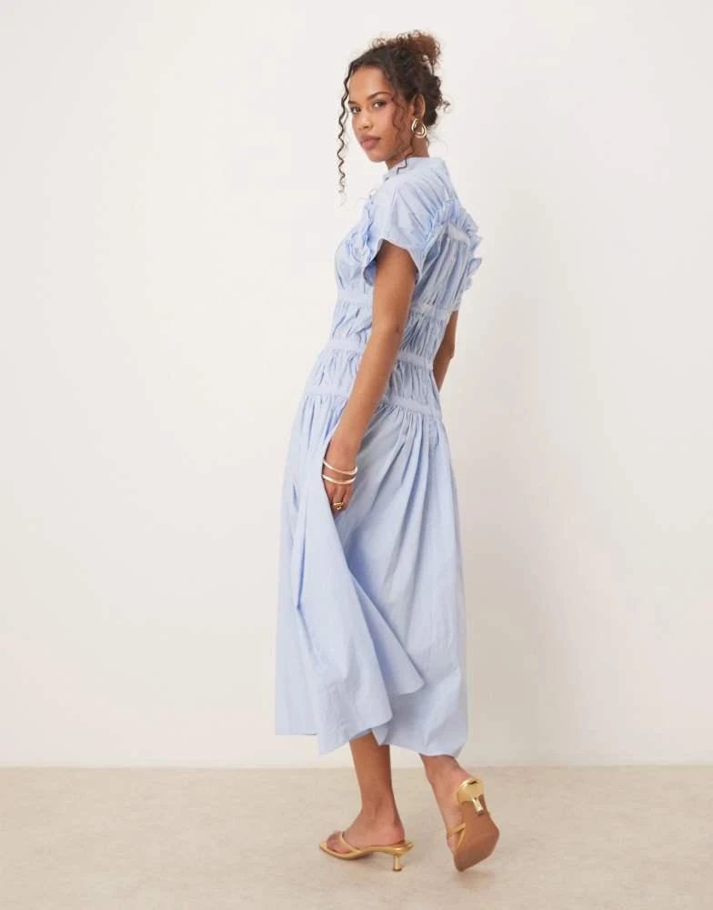 商品Ghospell|Ghospell high neck ruched midi dress in blue,价格¥920,第4张图片详细描述